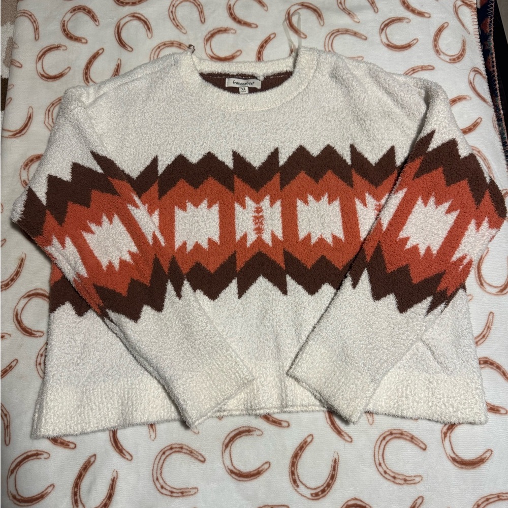 Francesca's Collections Chevron Sweater - White and Brown